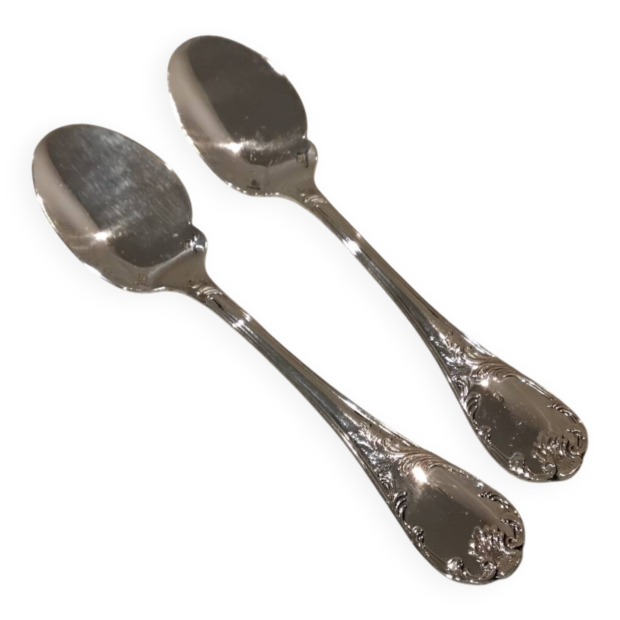 2 individual metal silver-plated sauce spoons by Christofle Marly