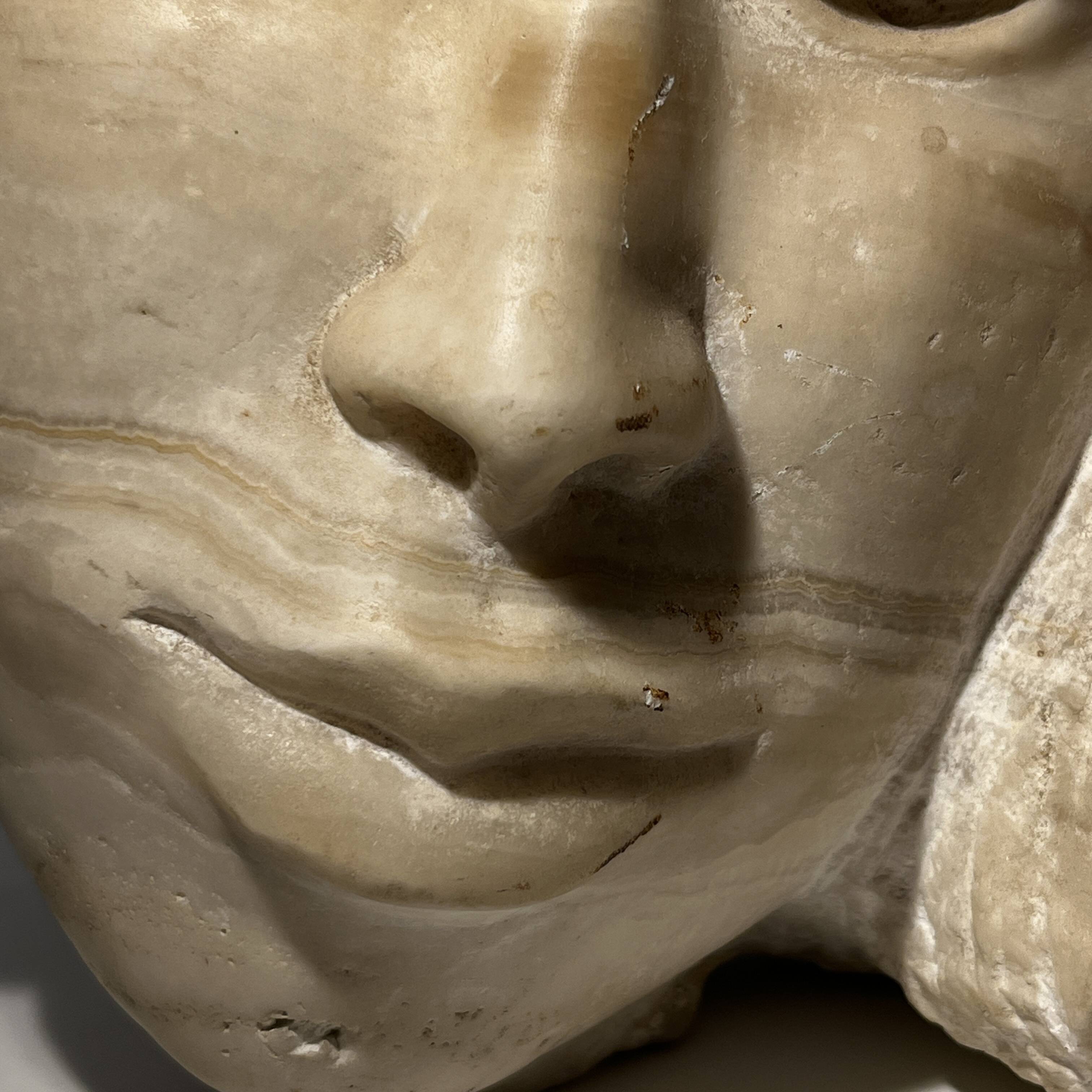 Marble bust/mask sculpture, Georg Glaser "Woman's Face" ca 1980