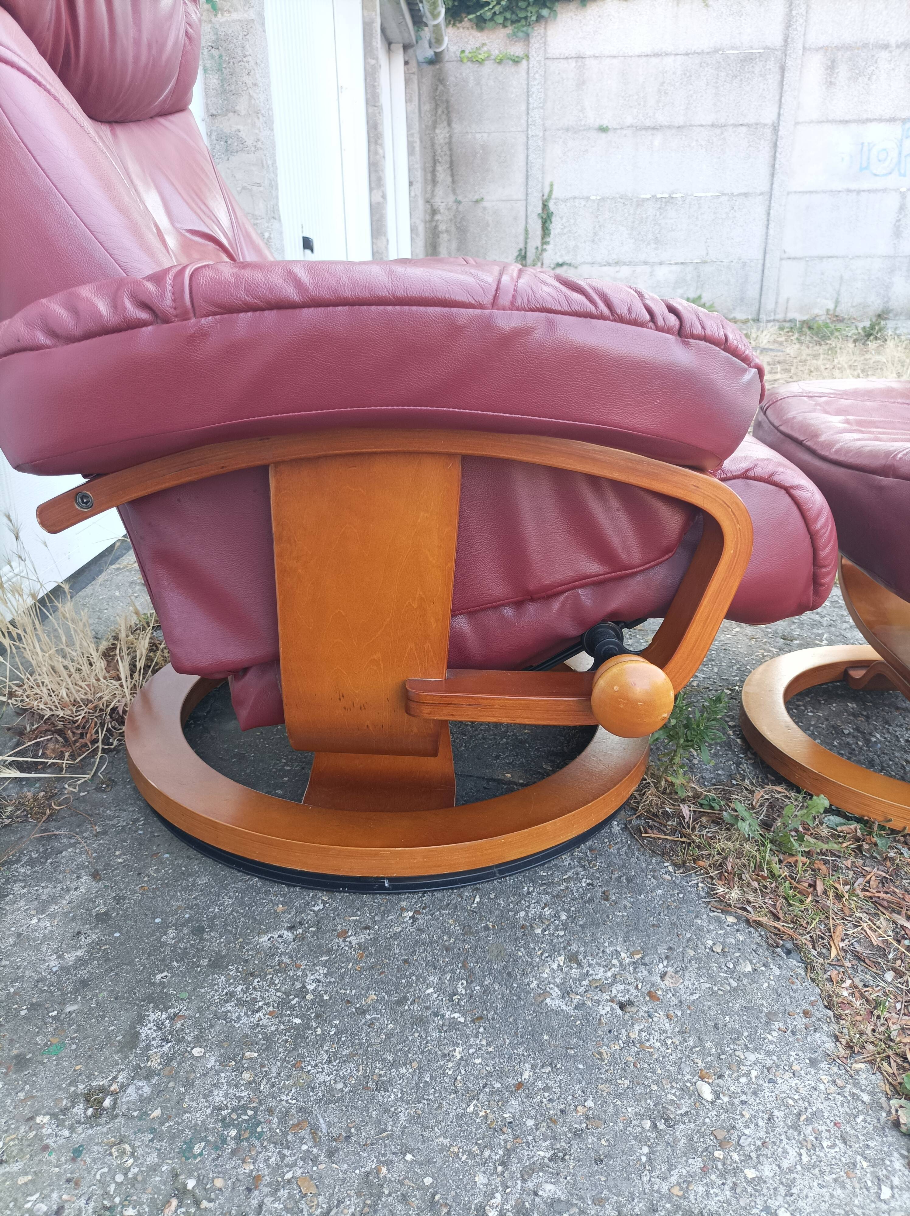 Old armchair on vintage leather foot + foot rest