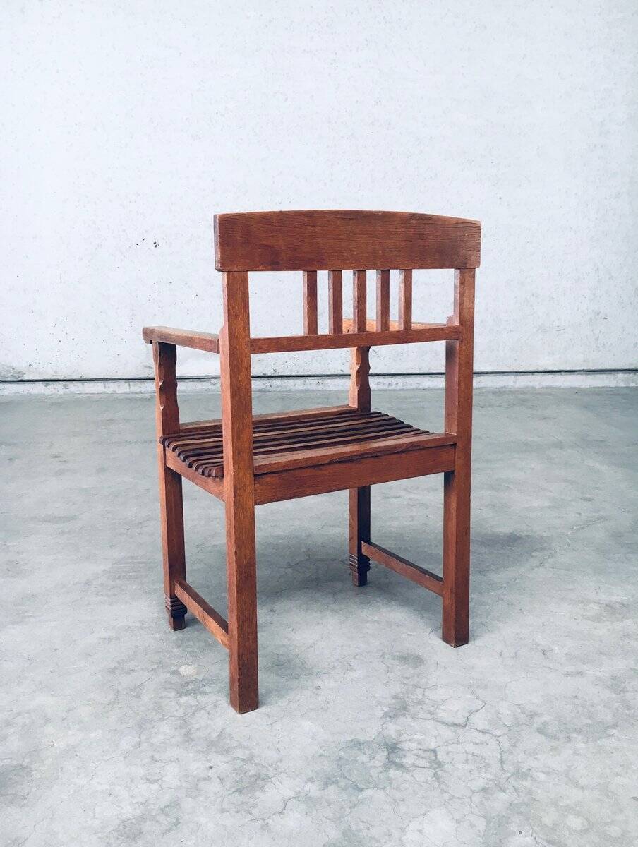 Dutch Modernist Carved Oak Side Chair, 1920s