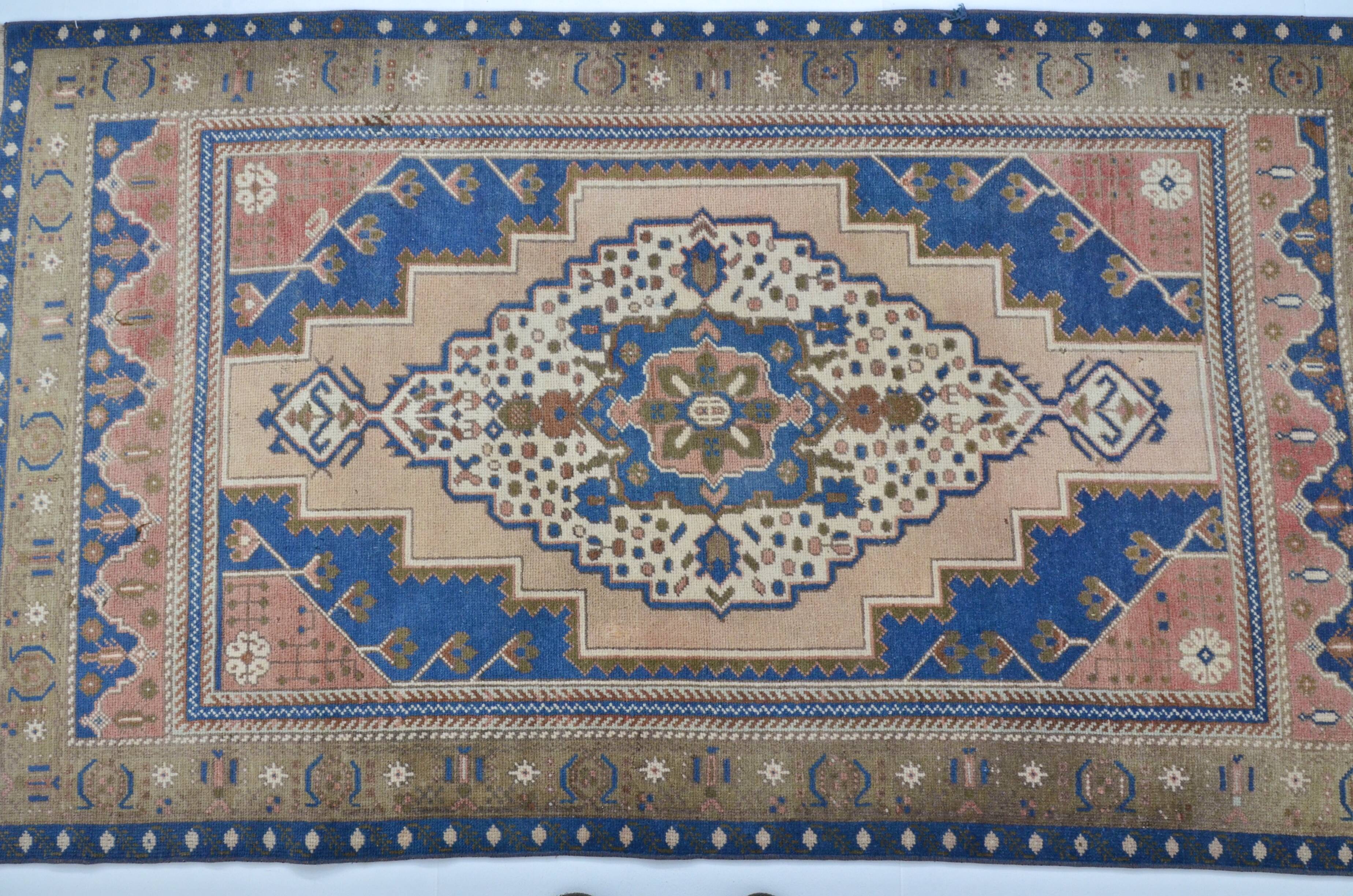 tan and Blue Oushak Turkish Carpet sku 3127