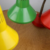 Lampes de bureau réglables en métal peint vert, rouge et jaune et bras spiralé chromé de TEP,