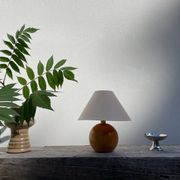 Lampe de chevet en bois tourné boule 1990