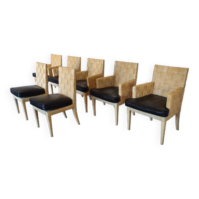 Chaises Donghia Block Island des années 1990 avec sièges en cuir d'origine. 5 x accoudoirs, 2 x sans par John Hutton.