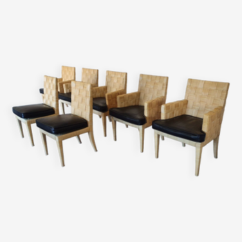 Donghia Block Island chairs 1990s original leather seats. 5 x armrests, 2 x without by John Hutton