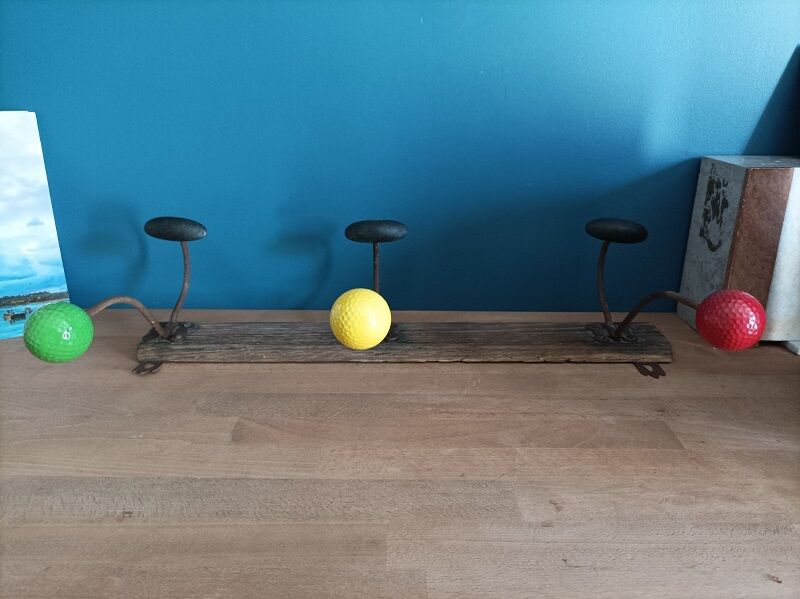 Wood and metal coat rack