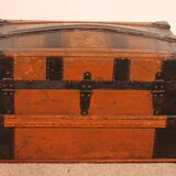 travel trunk from the early 20th century made of leather and wood