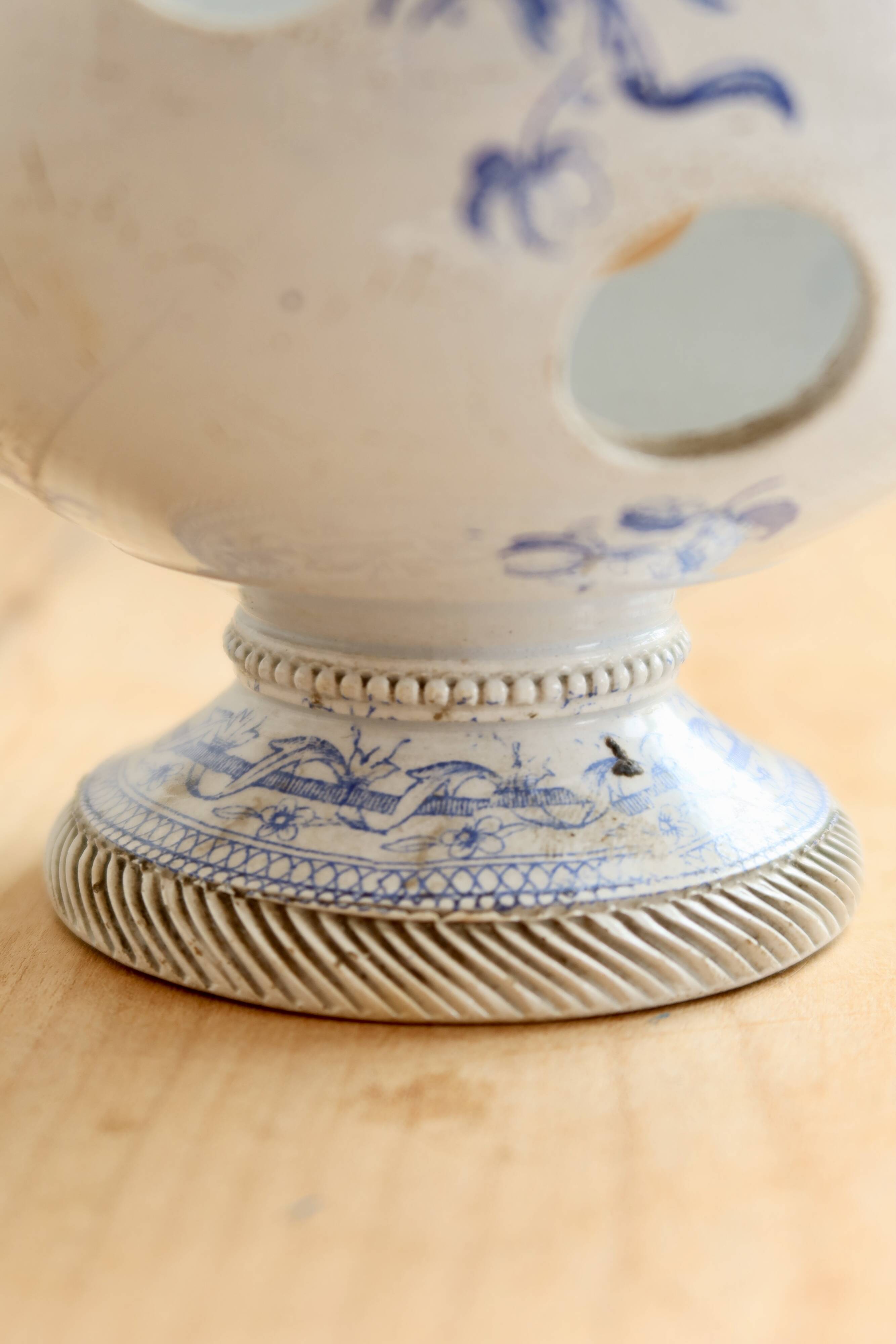 Old crocus pot in blue earthenware | Saint-Uze flower holder in REVOL style