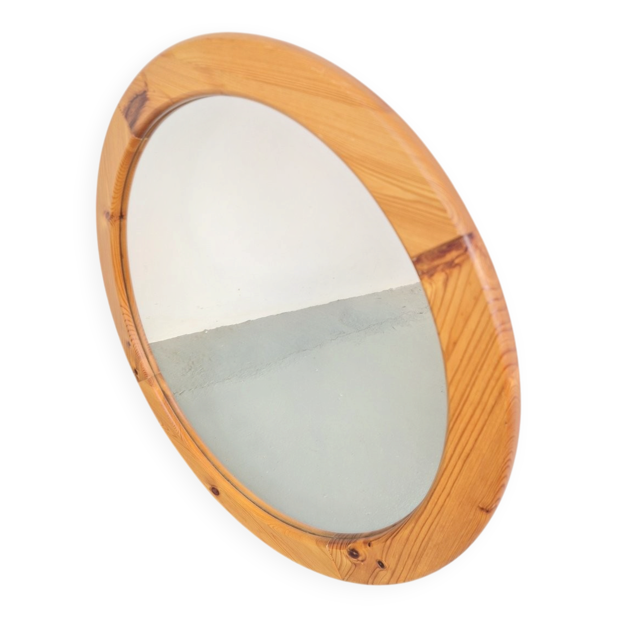 Scandinavian Round Pine Mirror, 1970s