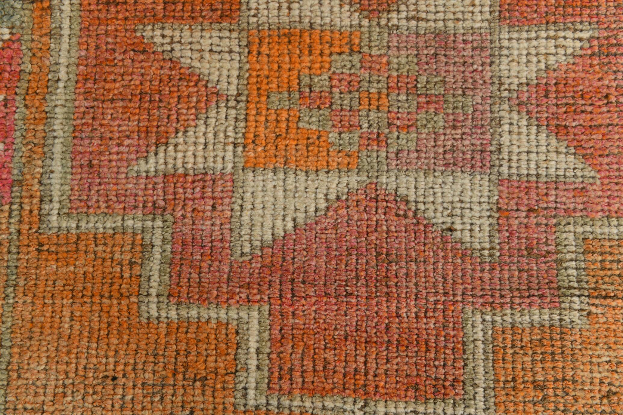 Tapis runner vintage, tons pastel délavés et motifs ethniques, 95x350Cm