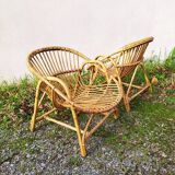 Pair of vintage rattan shell armchairs design 1960