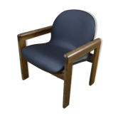 Fauteuil en cuir et hêtre vintage 1970
