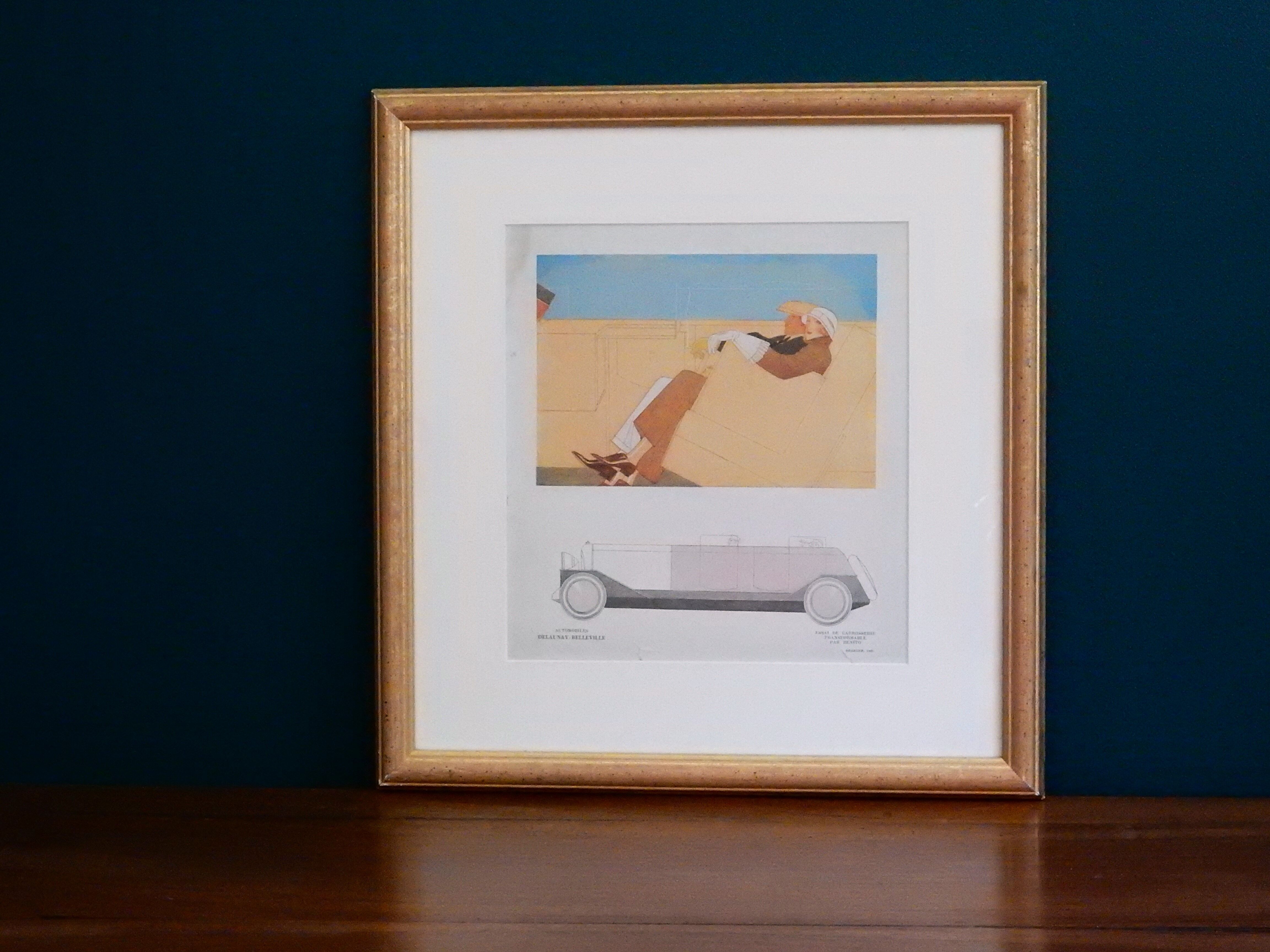 Art Deco illustration luxury car Delaunay Belleville by Benito in 1924