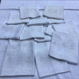 Set of 12 vintage white napkins with lilacs, monogrammed GSS.