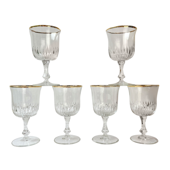 6 vintage golden water glasses chiseled pattern