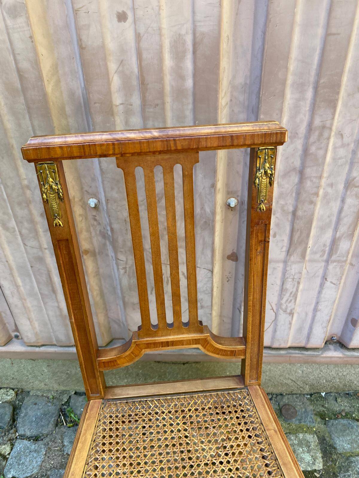 Vintage caned Louis XVI chair in solid gold wood.