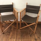 pair of Safari armchairs in wood and leather