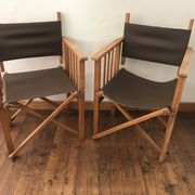 pair of Safari armchairs in wood and leather