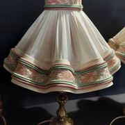 Pair of vintage bedside lamps with brass petticoat shades, 20th century