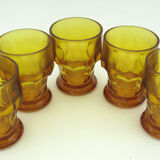 5 water cups in amber glass - Made in Italy - vintage 70s