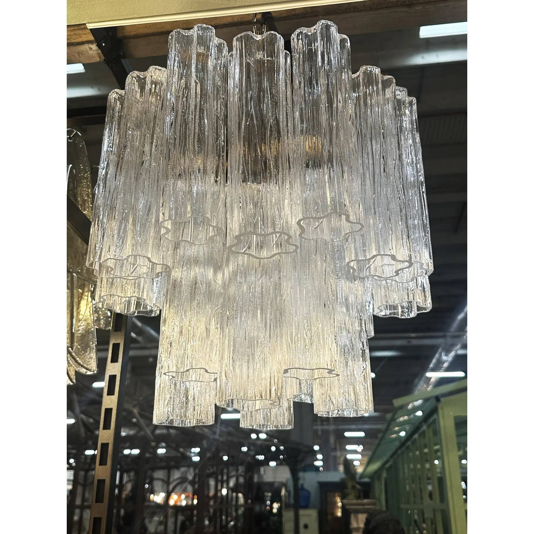 Elegant Contemporary Murano Glass Tronchi Chandelier in Burnished Metal