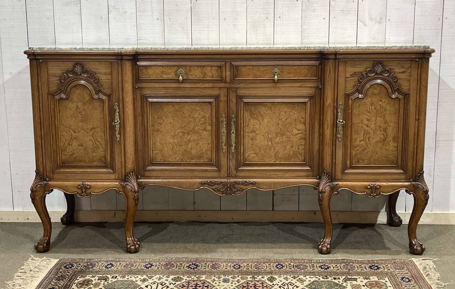 SOUBRIER Chippendale sideboard in oak, elm burl and marble