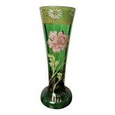 Antique Legras vase – Emerald green glass with floral gold enamel – Art Nouveau