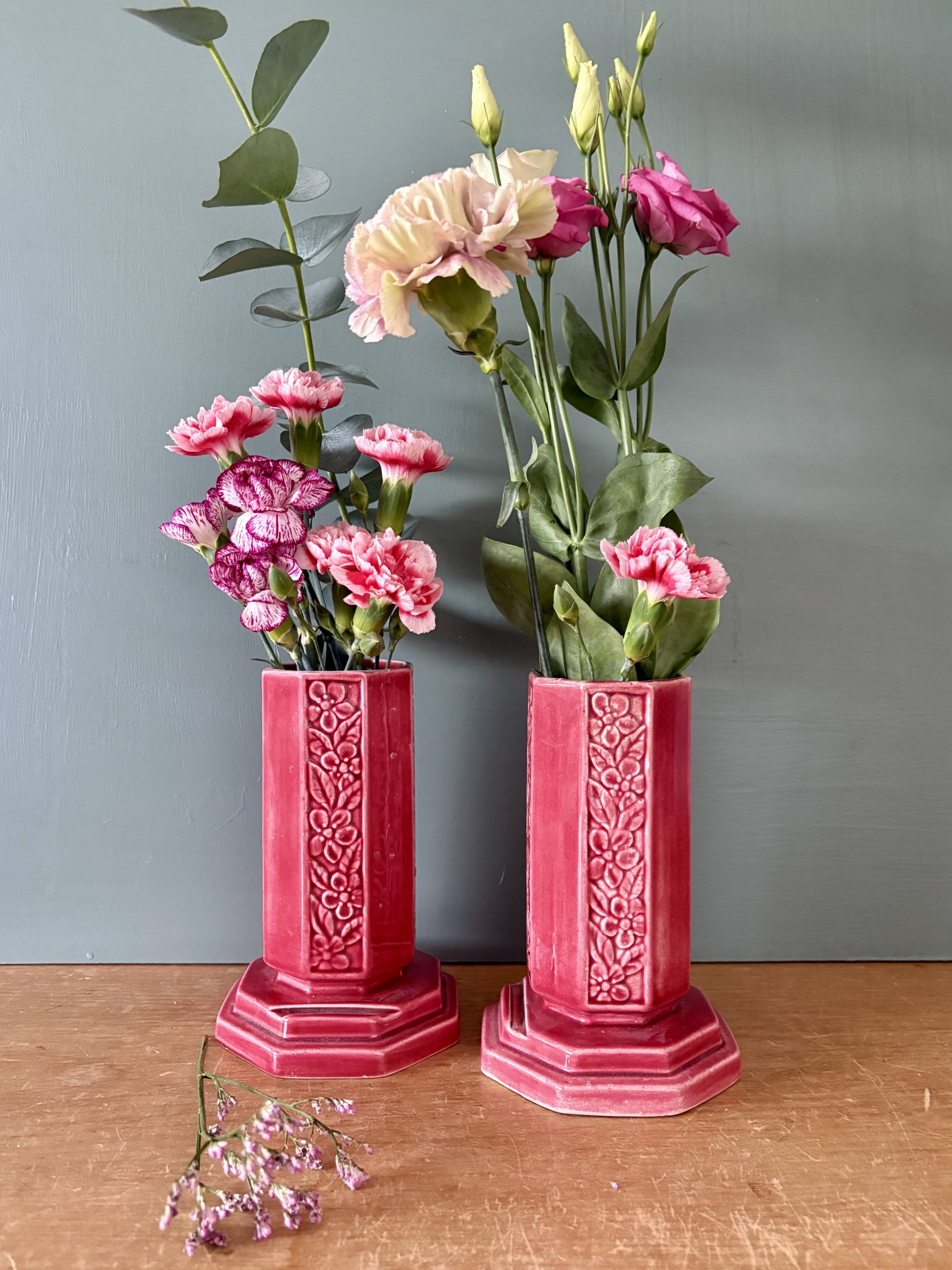 Lot de 2 vases art déco en céramique Rose de Digoin