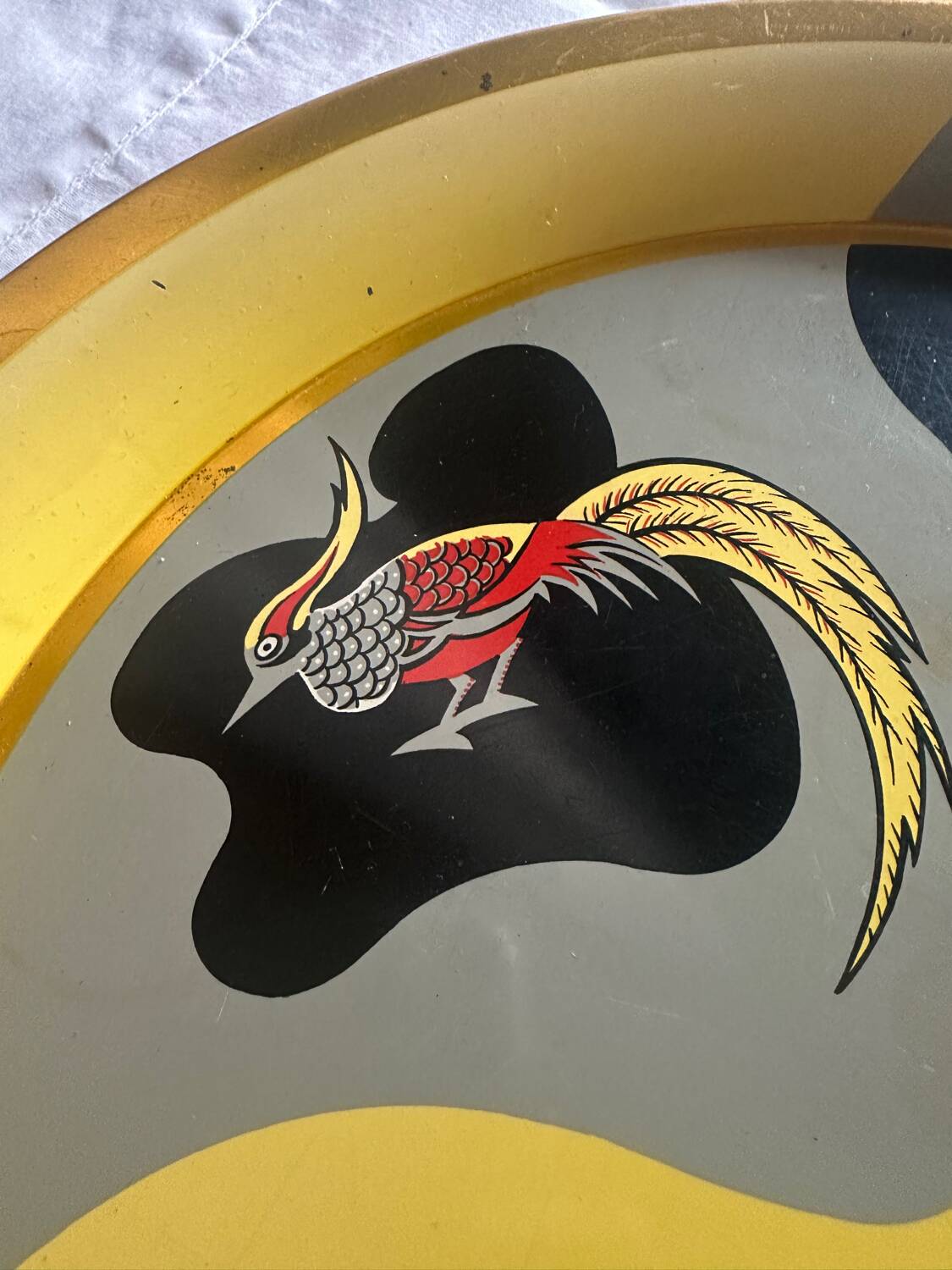 Round Vintage 1950s Tin Plate painted in the Style of Jean