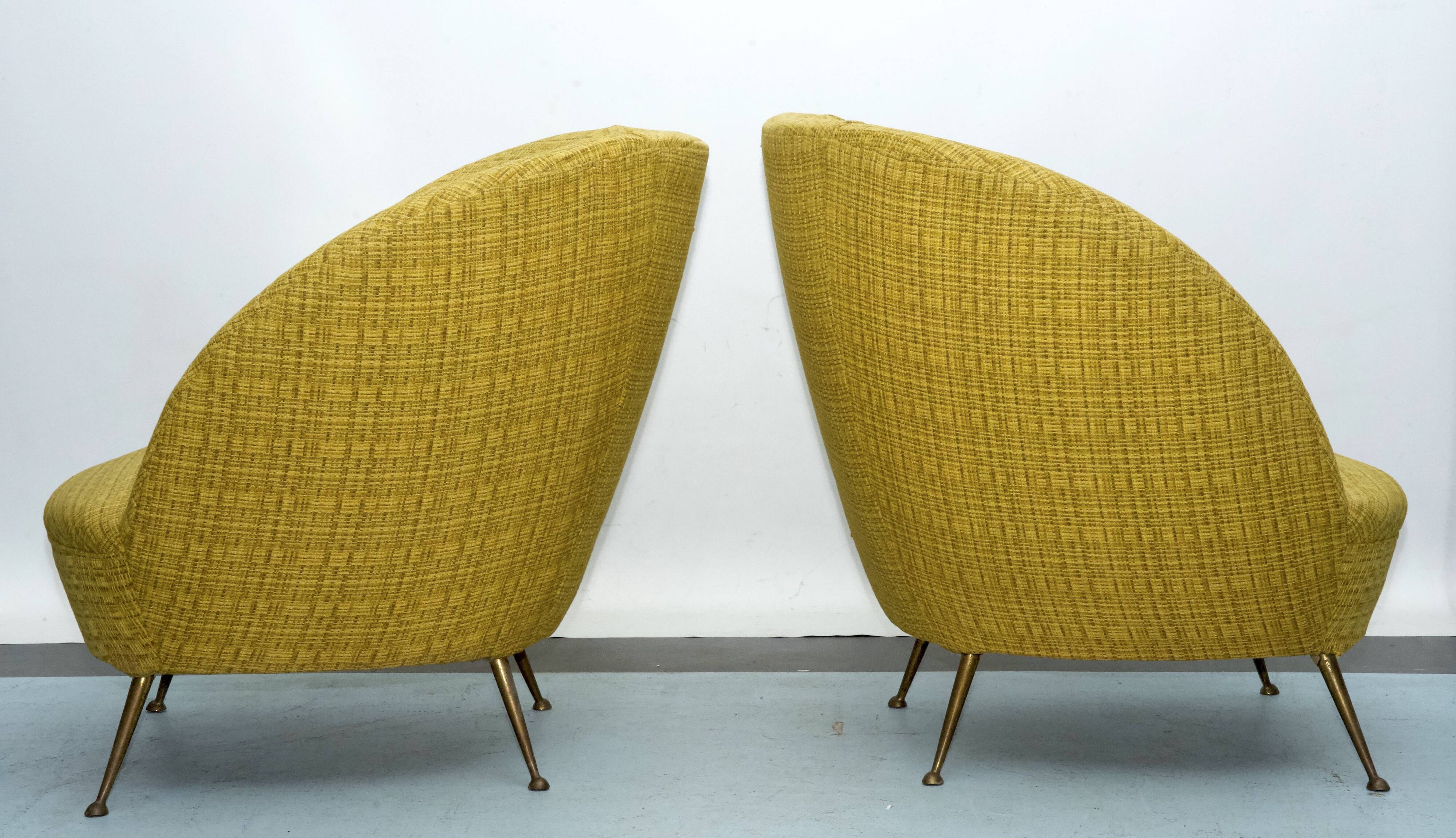 Pair of Ico Parisi-Style Armchairs in Original Fabric, Italy, 1950s