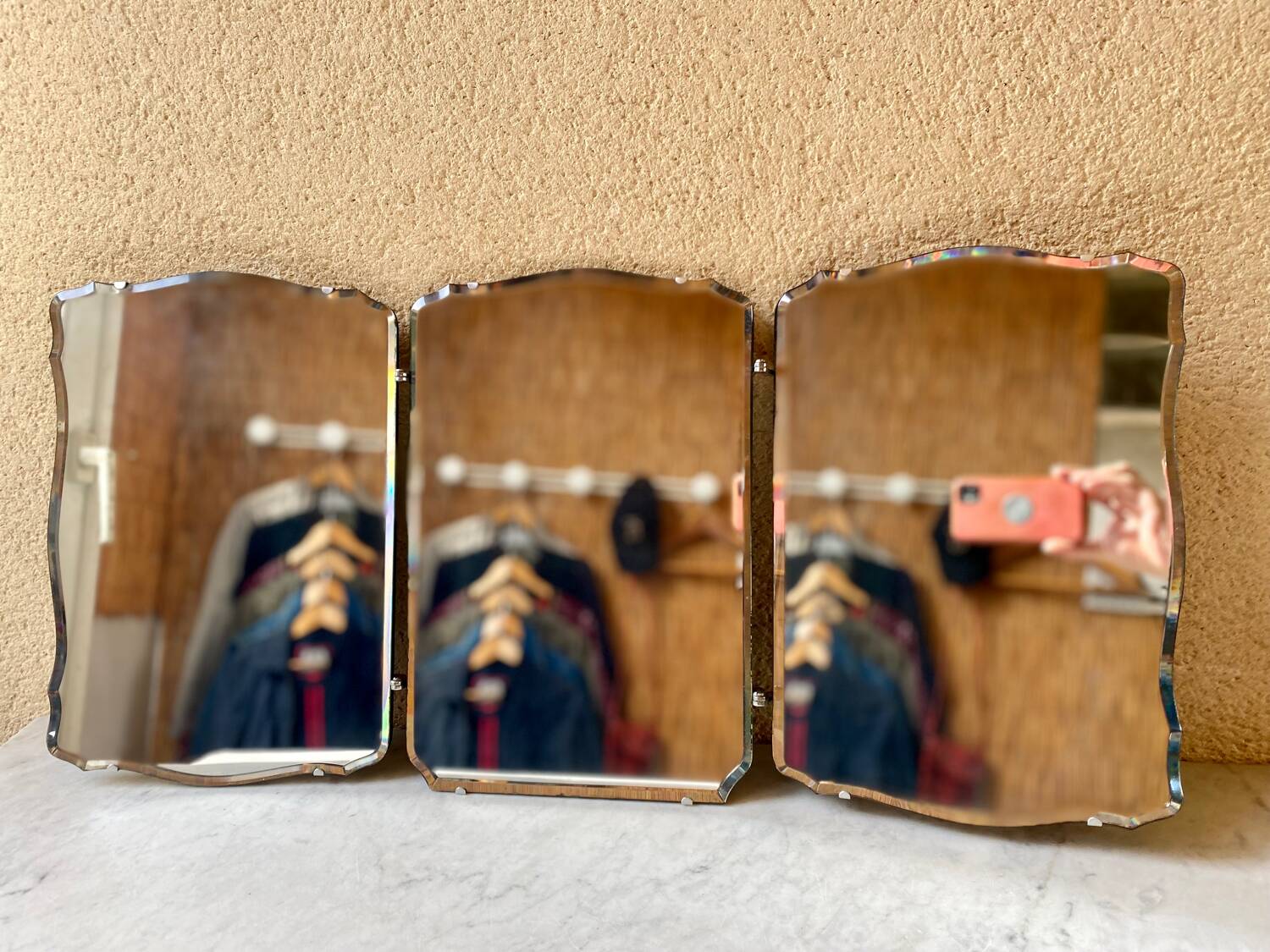 Miroir triptyque biseauté vintage art déco bauhaus années 30/40