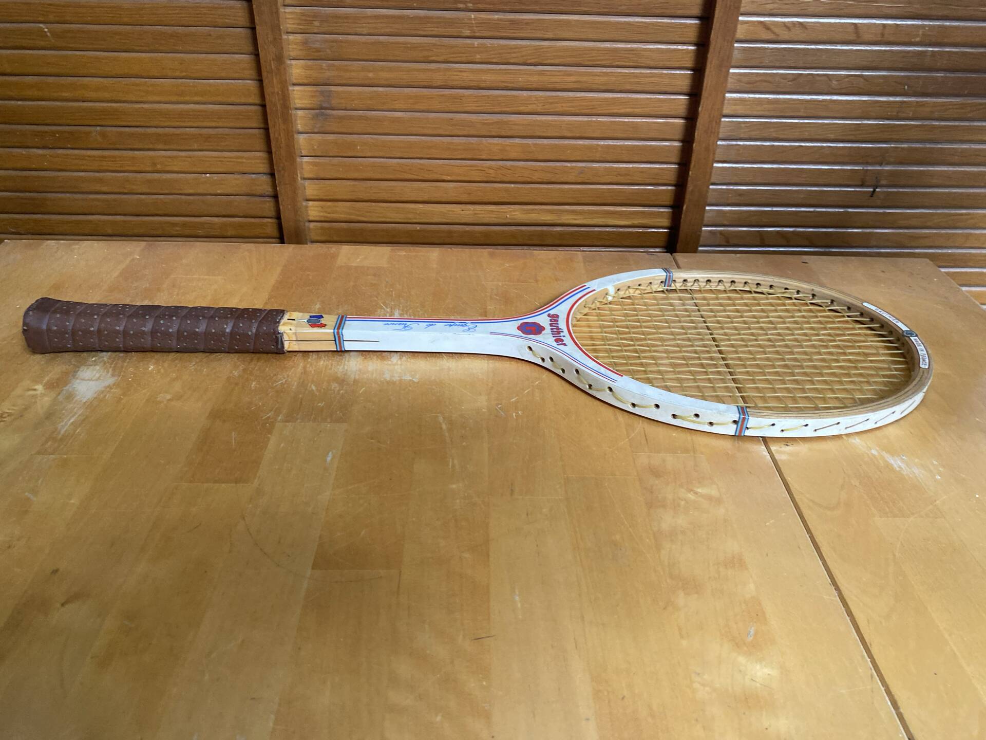 Vintage wooden tennis racket gauthier france team