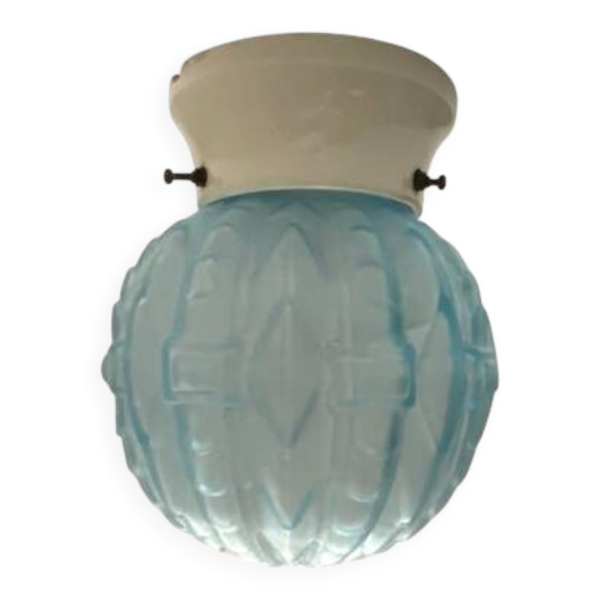 Plafonnier boule art déco verre et porcelaine