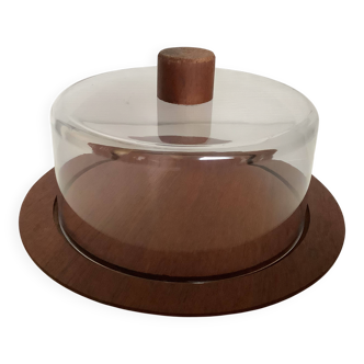 Cheese or cake dome teak plexiglass Scandinavian