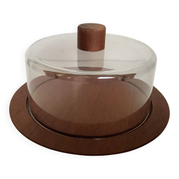 Cheese or cake dome teak plexiglass Scandinavian