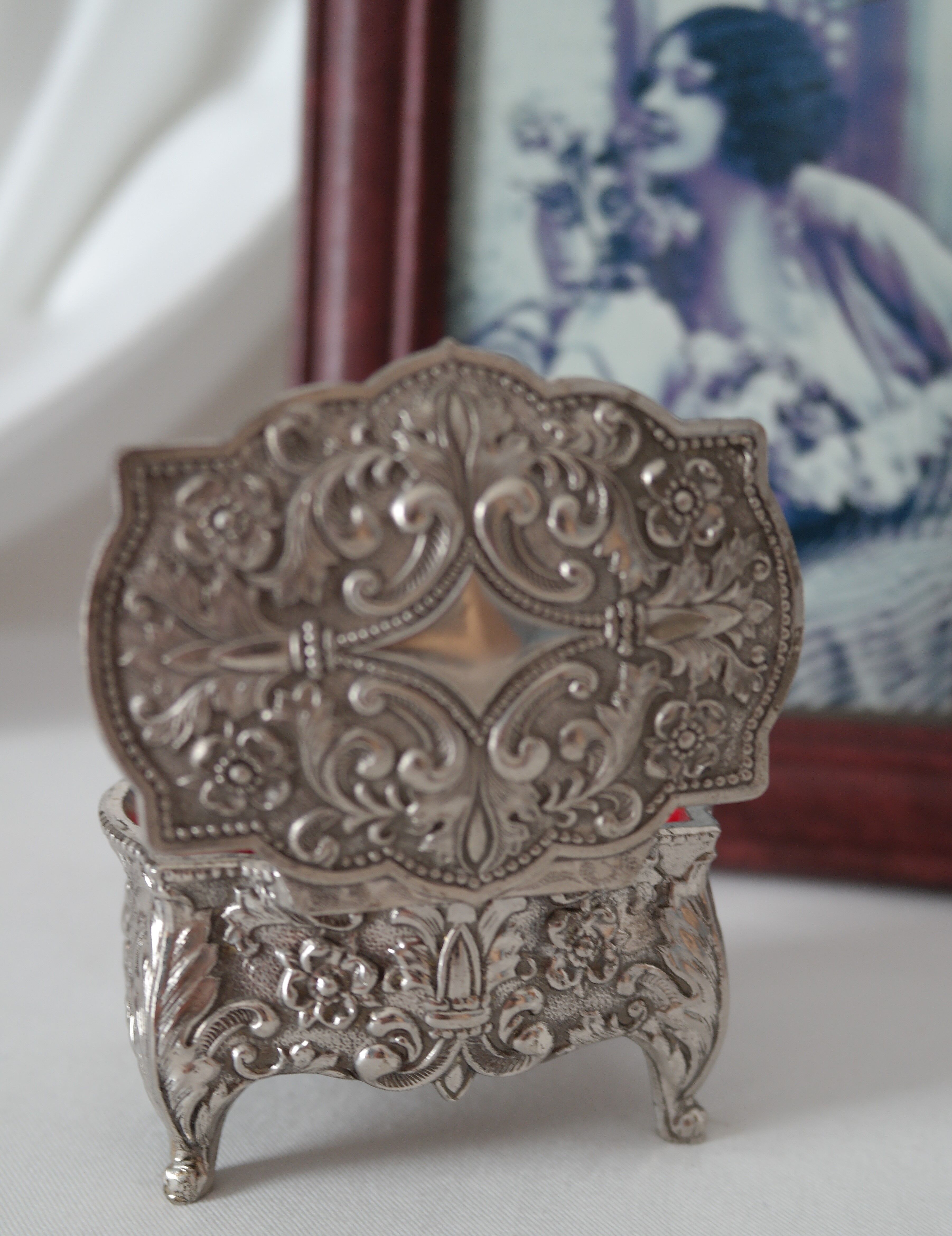 Silver metal box, jewellery box