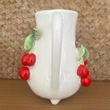 Vintage Barbotine Pitcher with Embossed Cherry Cluster
