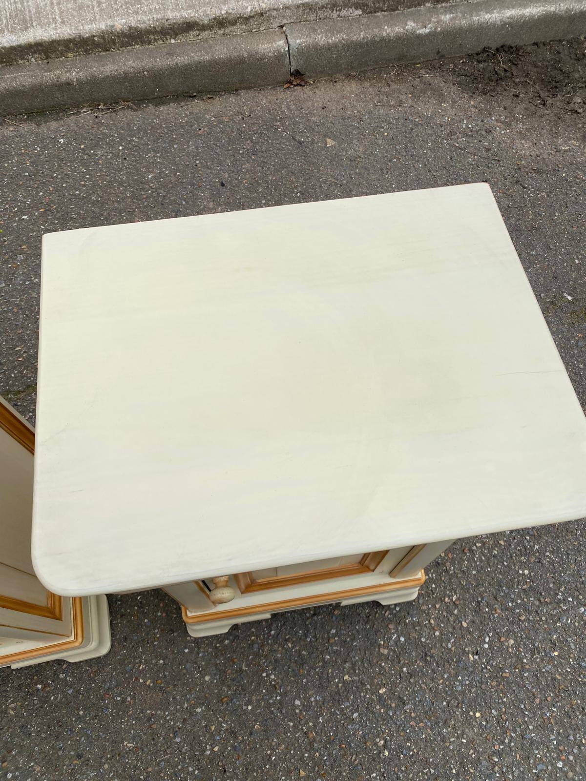 2 Louis Philippe bedside tables in solid beige wood.