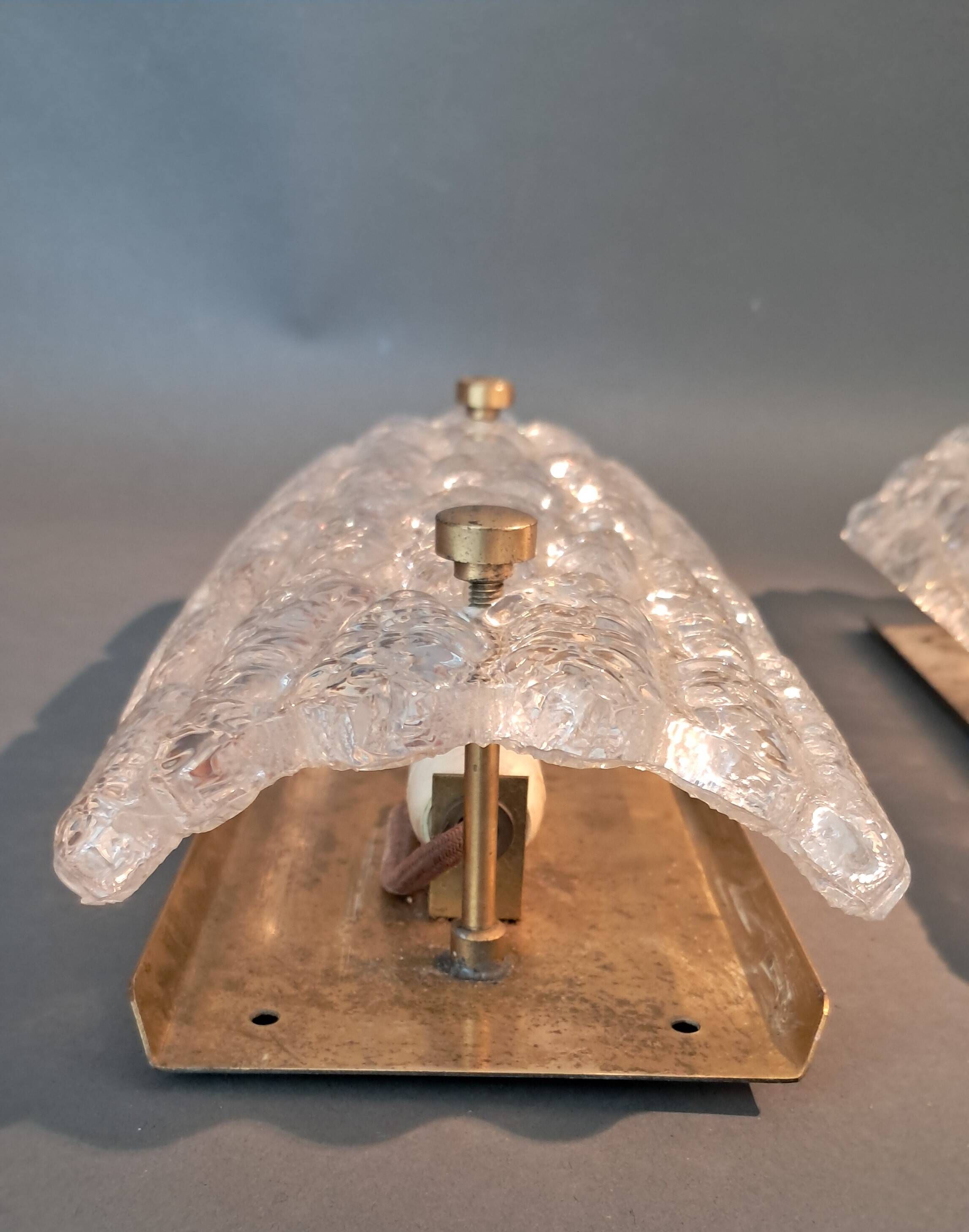 Pair of gilt brass and crystal sconces by Carl Fagerlund for Orrefors, 1960.