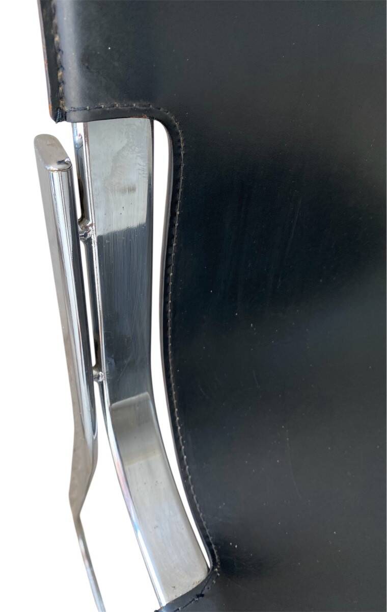 4 leather and chrome metal chairs attributed to Willy Rizzo, 1970s