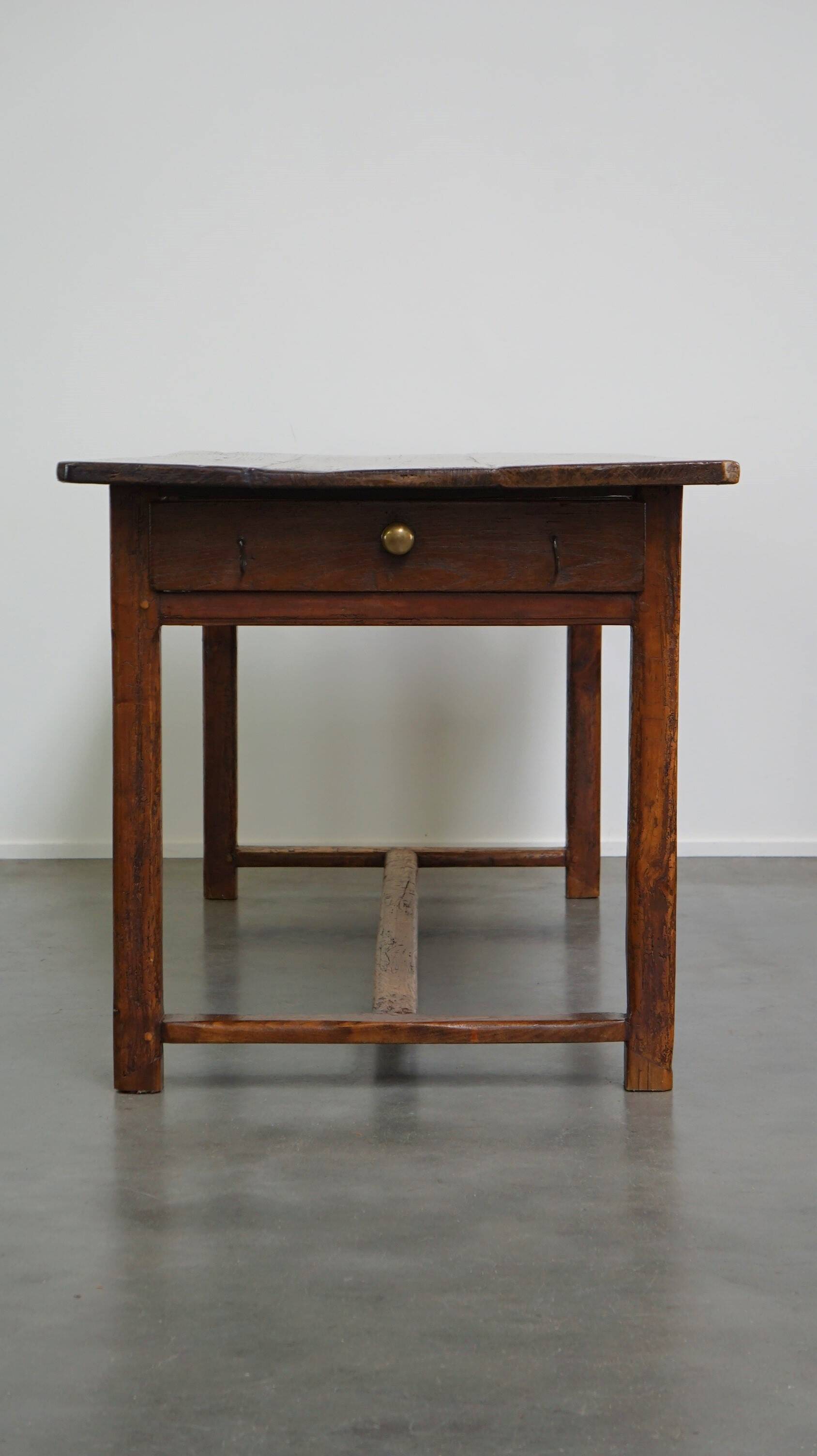 Beautiful antique French dining table with perfect dimensions and handy hooks