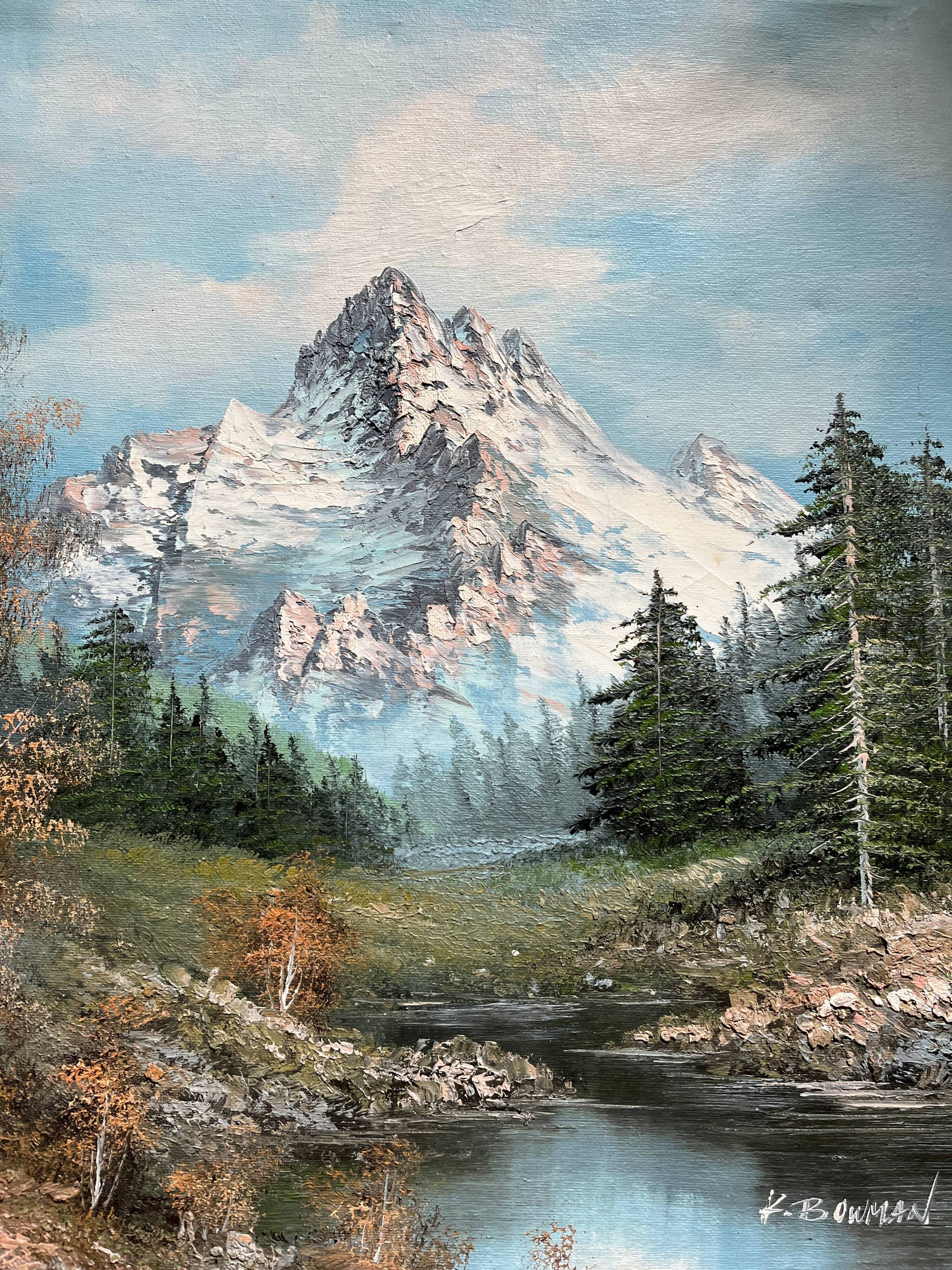 HST painting "Snowy Mountain Landscape" by Ken Bowman (born 1937)