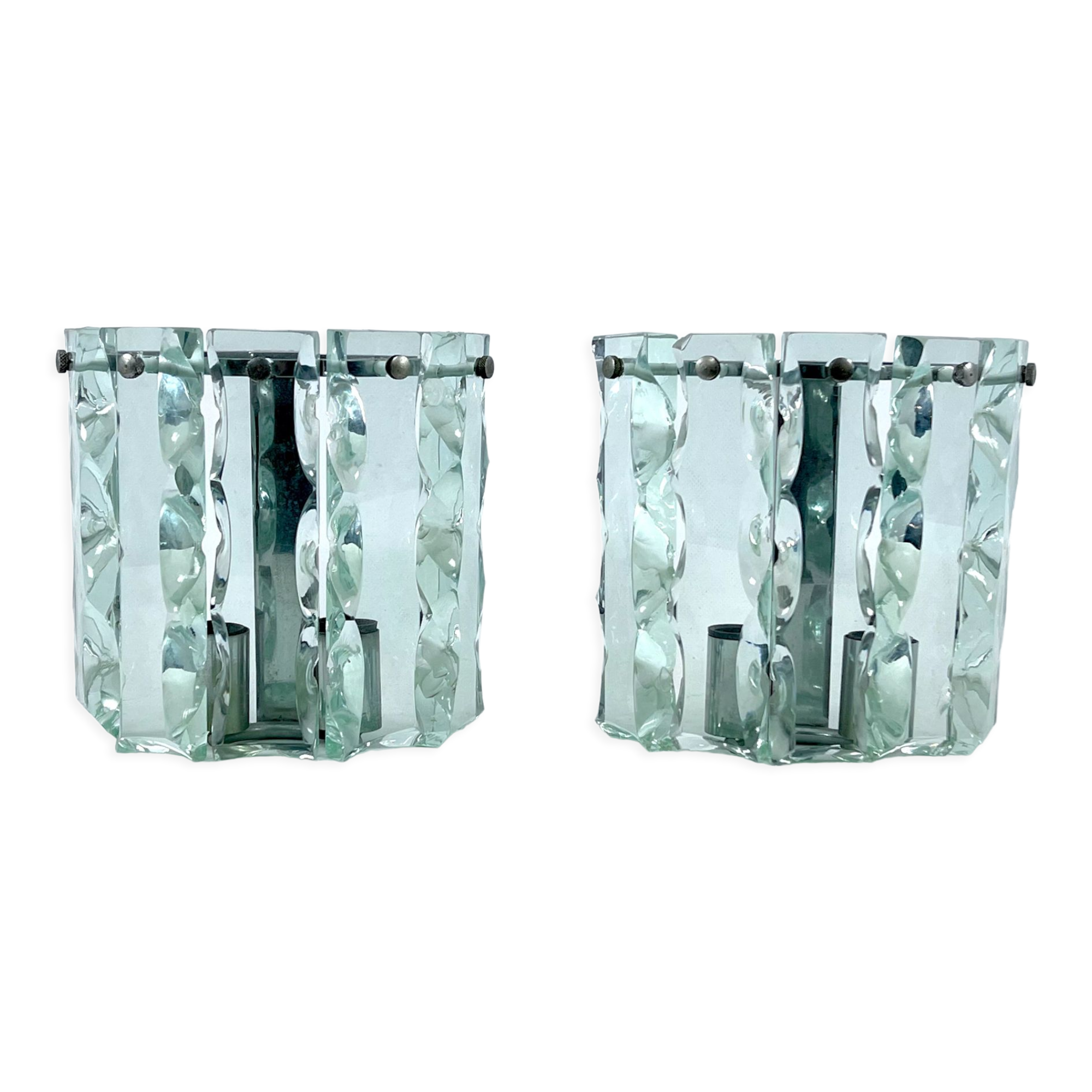 Set of two cut glass sconces by Zero Quattro, Italy 1970s