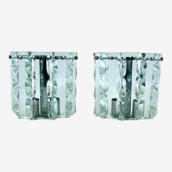 Set of two cut glass sconces by Zero Quattro, Italy 1970s