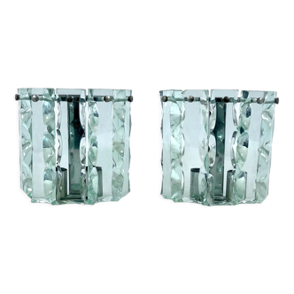 Set of two cut glass sconces by Zero Quattro, Italy 1970s