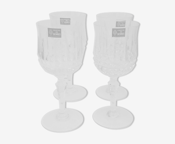 Set de 4 verres à vin blanc estampillés Cristal de Sèvres modèle Savannah jamais servi H 14 cm