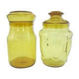 2 amber yellow glass jars - apothecary style pots - vintage 70s