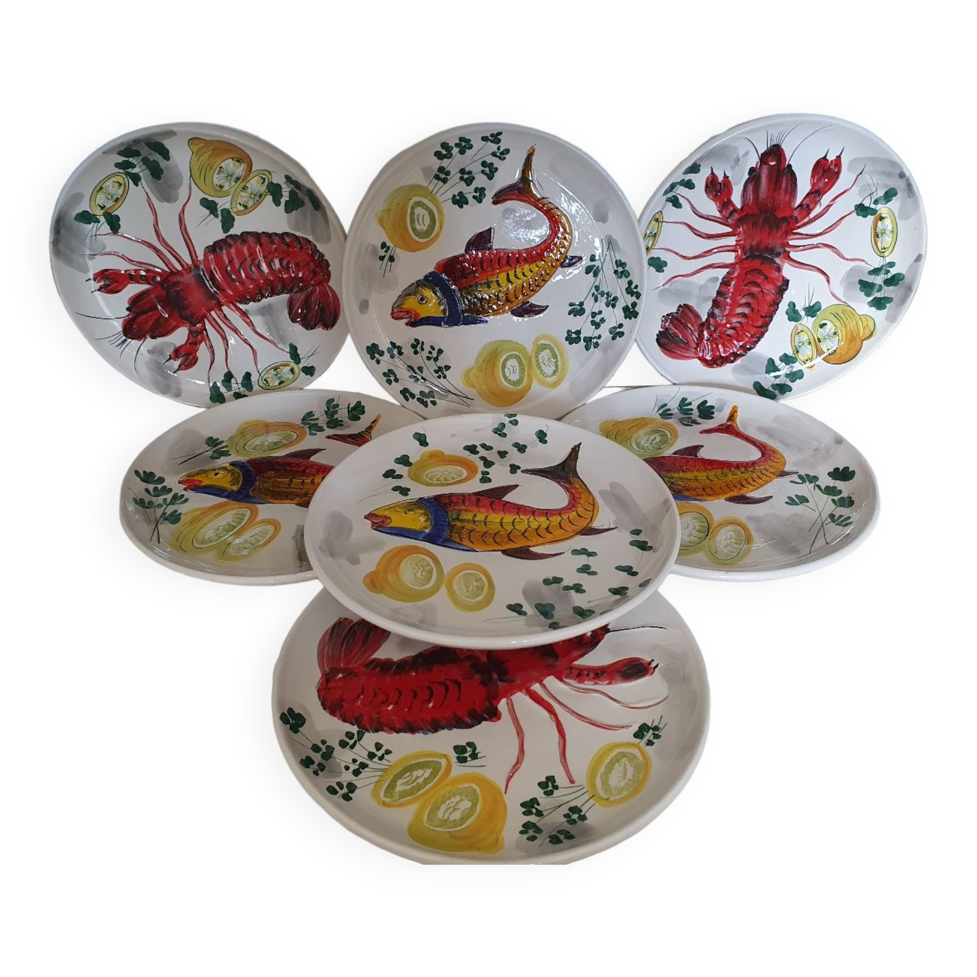 Hand-painted crustacean plates