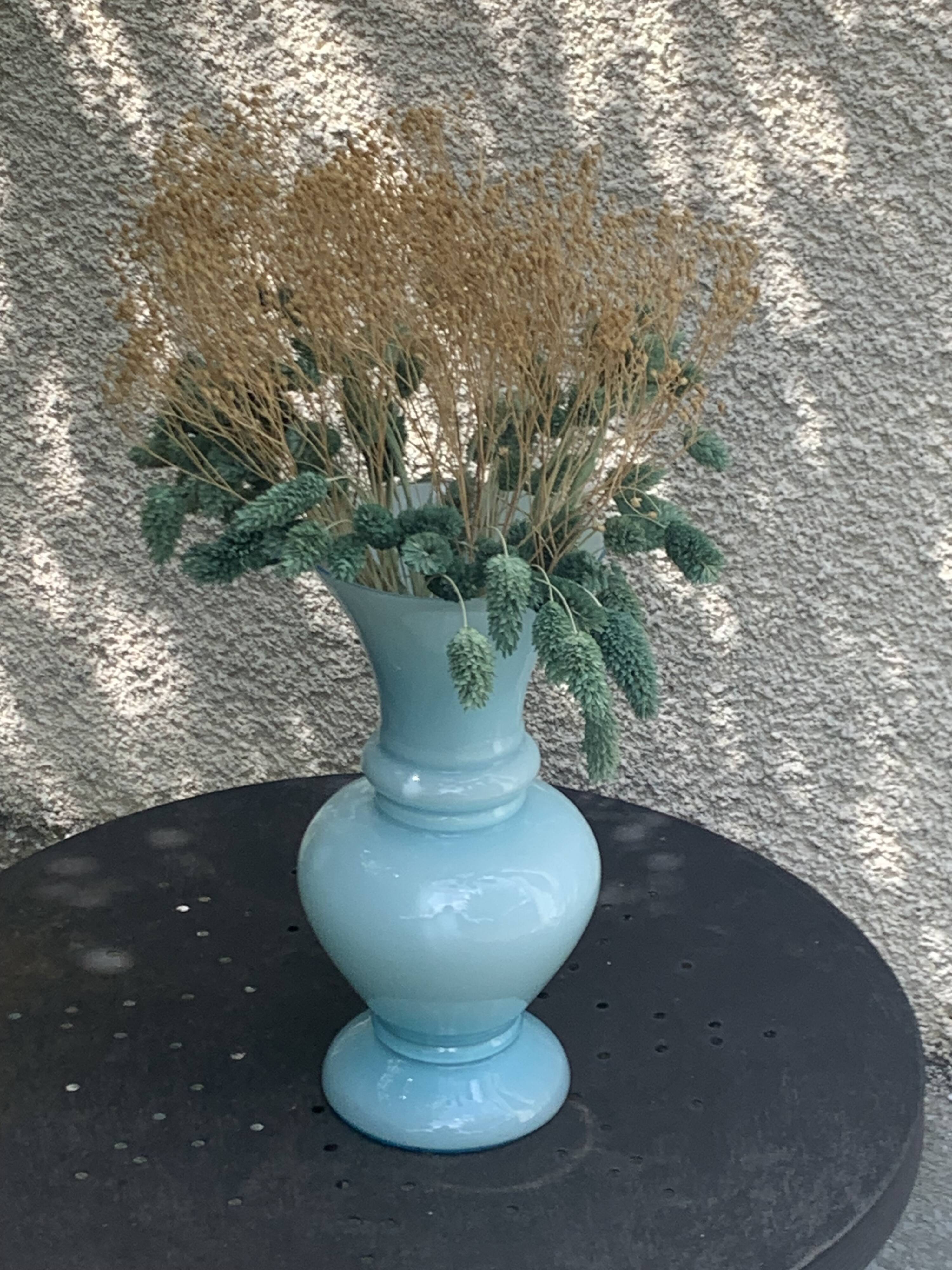 Large vintage pastel blue opaline vase