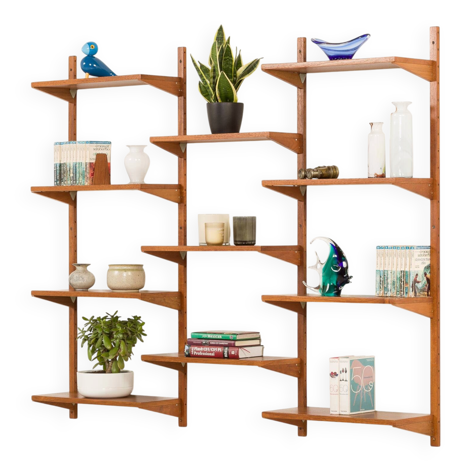 Preben Sorensen, PS System shelving unit on wooden brackets, 1960s